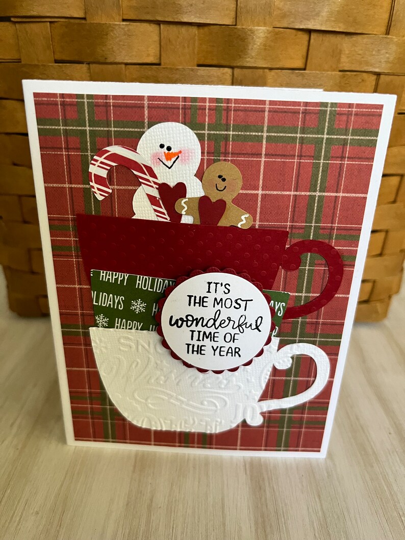 Christmas Handmade Teacup Treats DIY Kit Ready To Create, Holiday Greeting Card Kit, Card Kit, Note Card Kit, Holiday Stationary, imagem 1