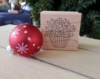 Holly Cupcake Rubber Stamp, Lockhart Wood Based Rubber Stamp-Rare Find-Journal Stamp-Cardmaking Stamp-Holiday Christmas Rubber Stamp