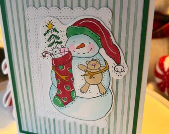 Christmas Handmade Snowman DIY Kit Ready To Create, Holiday Greeting Card Kit, Note Card Kit, Holiday Stationary, 6 Cards Envelopes