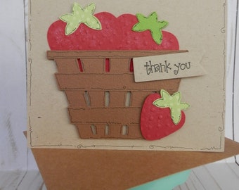 Thank You Strawberry Card - Handmade Greetings- Strawberry Themed Note Card-Greeting Card Hello- Everyday Note Card,