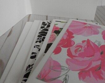 Blank Floral Card Set-Blank Greeting Pack- Pink And Black Assorted Floral- Greeting Pack Card Set-6 Cards And Envelopes-Notecard Blank set