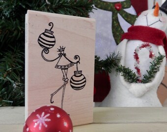 Holiday Rubber Stamp Two Ornaments, American Art Stamp, Wood Based Rubber Stamp, Rare Find, Card Making, Greeting Card, Cardmaking , Holiday