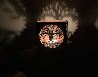 Tree of Life Tea Light Holder, Wooden Shadow Lantern