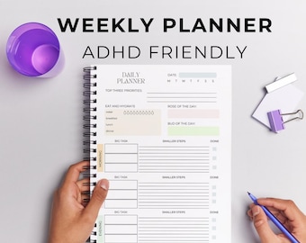 ADHD-Friendly Weekly Planner: Habit Tracker, Brain Dump (Printable PDF)