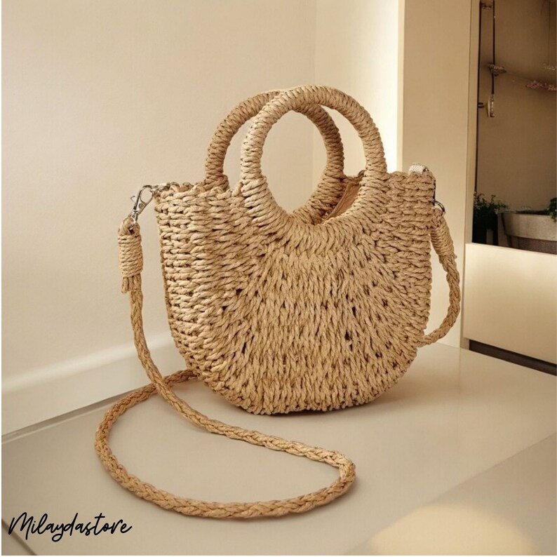 Boho Bag Handmade Crochet Seashell Handbag Beige Beach Purse - Main Image