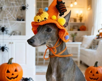 Sombrero de Halloween para mascota, hecho a mano, de ganchillo, decoración de araña calabaza, disfraz de perro gato, accesorio fotográfico para fiesta espeluznante, sombrero de Halloween, sombrero de araña, disfraz de Halloween