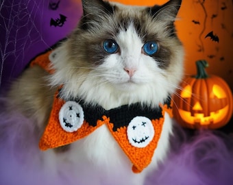 Handmade Crochet Halloween Collar for Pets – Spooky Dog and Cat Costume, Festive Pet Accessory, Handmade Pet Gift, Halloween Outfit