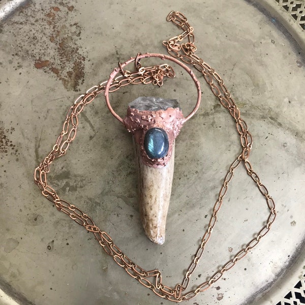 Labradorite and Crystal Antler Pendant