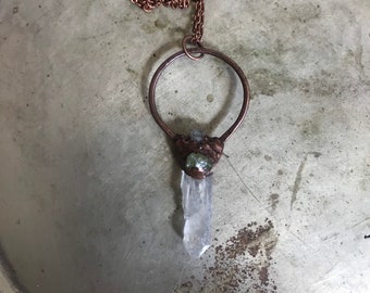 Quartz Crystal and Peridot Copper Necklace