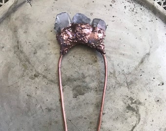 Crystal and Copper Hair Fork