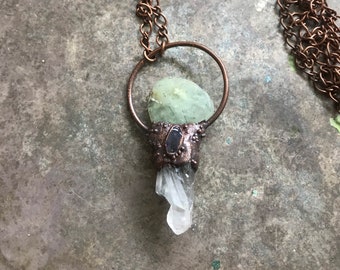 Unlock, Quartz Crystal and Prehnite Copper Necklace