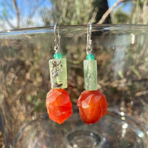 Primitive Ancient Roman Glass Knapped Carnelian Mismatched Earrings
