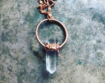Quartz Crystal and Bright Copper Necklace