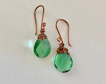 Spring Green Glass and Copper Earrings