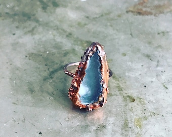 Pale Blue Sea Glass Copper Ring