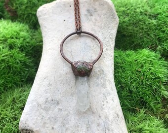 Quartz Crystal and Peridot Copper Necklace