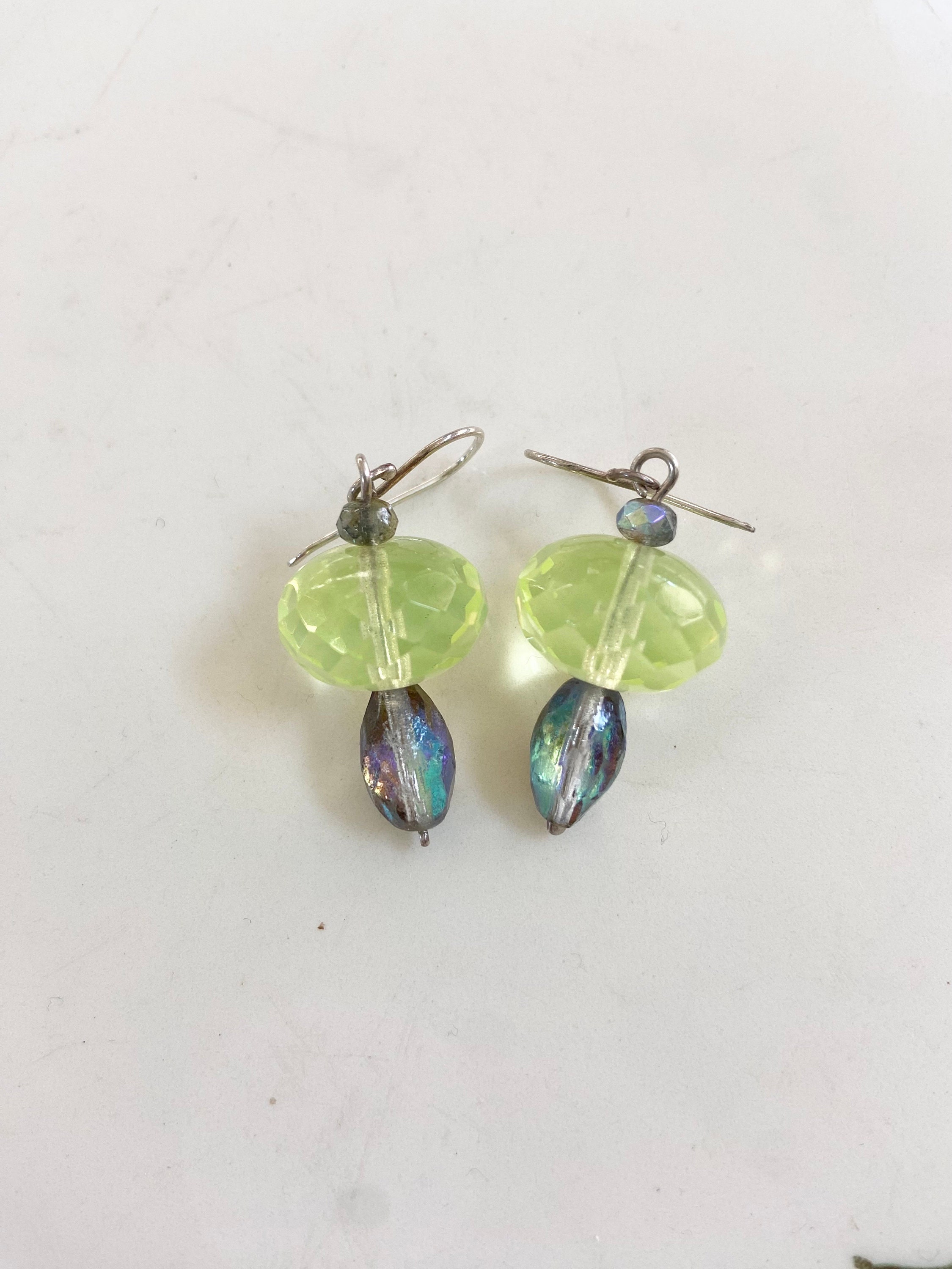 Glowing Green Glass Sterling Silver Earrings