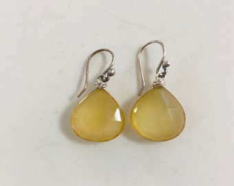 Honey Drops Earrings Saffron Yellow Chalcedony Gemstone