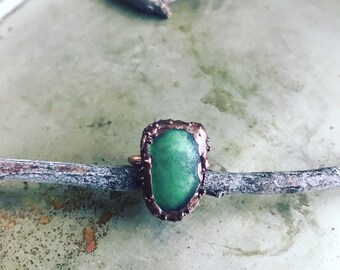 Green Sea Glass Shield Copper Ring
