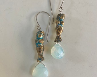Mermaid Sea Opal Earrings Sterling Silver