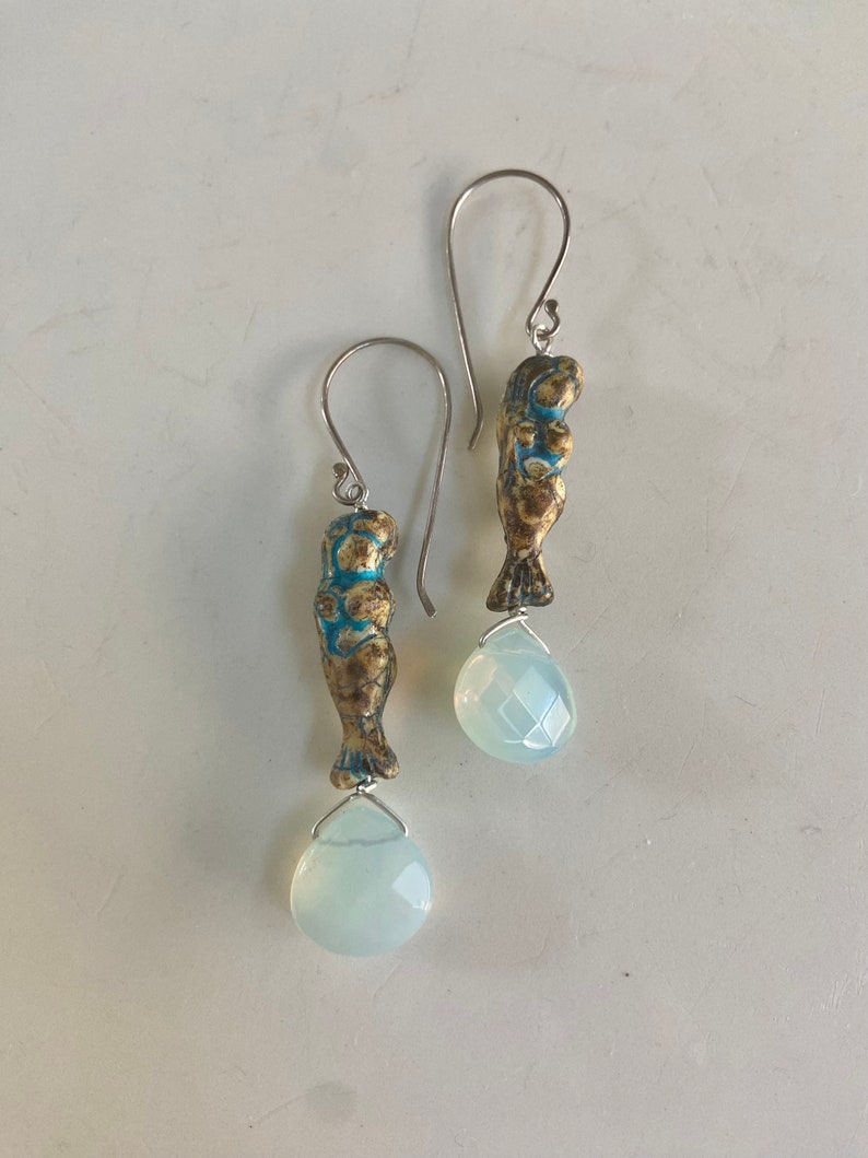 Mermaid Sea Opal Earrings Sterling Silver image 1