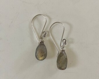 Labradorite Gemstone Wire Wrapped Silver Earrings