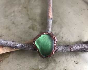 Green Sea Glass Copper Ring