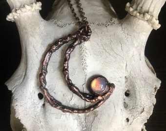 Copper Crescent Opal Moon Necklace