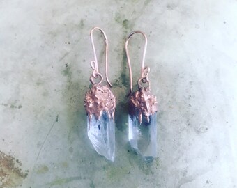 Copper Crystal Organic Geometry Earrings
