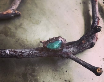 Green Crystal Copper Stacker Ring
