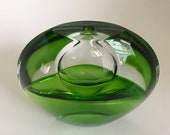 Kosta Boda Orrefors Emerald Green and Crystal Clear Glass Art Vase Flat Round Teardrops