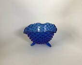 Vintage cobalt blue hobnail footed triangular dish depression art glass dish bowl