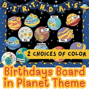 Tablero de anuncios con temática de cumpleaños del espacio exterior / decoración del aula / regreso a la escuela / tablero de cumpleaños de estudiantes