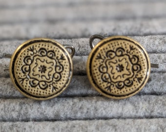 2 Vintage Gold Shank Buttons w/A Scroll Flower Design