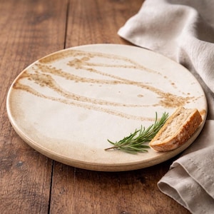 "Trace of Earth" trivet – caramel stoneware, gestural decoration