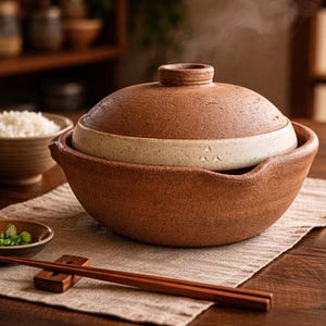 Handcrafted stoneware donabe – Japanese glazed earthenware casserole for slow cooking and stews