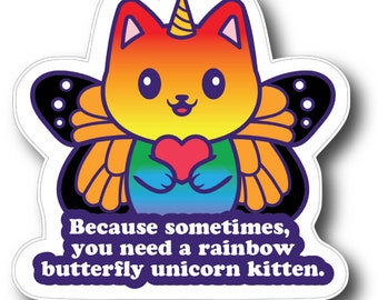 Rainbow Kitten Butterfly Unicorn Sticker