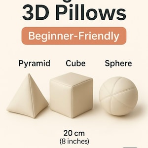 PDF Sewing Pattern 3D Pillows – Triangle Pyramid, Cube, Ball – Beginner Friendly Sewing Tutorial Instant Download