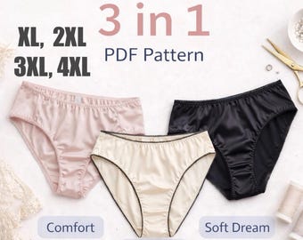 3 in 1 Damenunterhosen PDF Nähanleitung | Weicher Traum Eleganter Komfort | Damenunterwäsche Schnittmuster XL–4XL