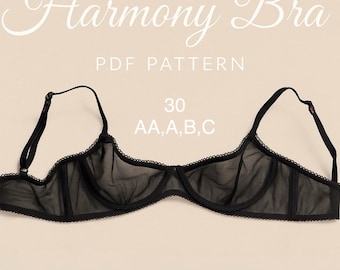 Wykrój biustonosza Harmony z fiszbinami, rozmiar 30, bezszwowe miseczki piankowe (PDF)