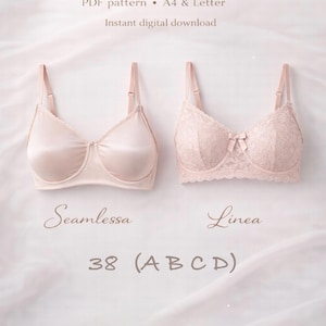 Molde para sutiã 38 (A, B, C, D) • Dois em um: bojo sem costura + bojo Linea (costura única) • Download digital em PDF