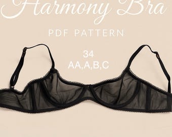 Wykrój biustonosza Harmony z fiszbinami, rozmiar 34 – bezszwowe miseczki piankowe (wykrój w formacie PDF)