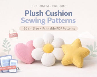 Herz Stern Daisy Kissen Schnittmuster PDF | 3D-Plüsch-Kissen-Muster | Niedliches Dekokissen | Anfängerfreundliches Schnittmuster