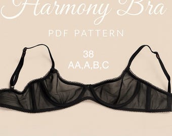 Wykrój biustonosza Harmony z fiszbinami, rozmiar 38, bezszwowe miseczki piankowe (PDF)