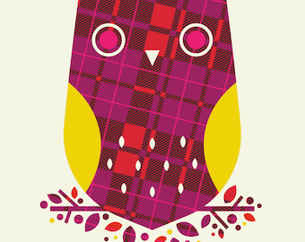 plaid owl pattern print