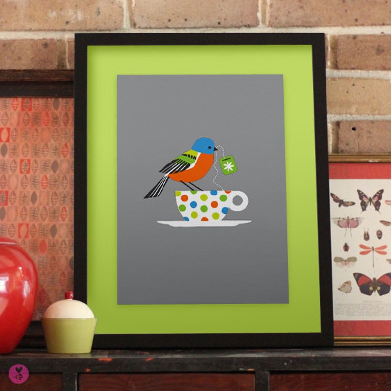 painted bunting limited edition print grey image 3