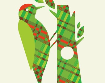 plaid woodpecker pattern print