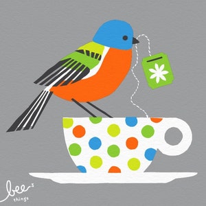 painted bunting limited edition print grey image 1