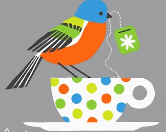 painted bunting limited edition print - grey