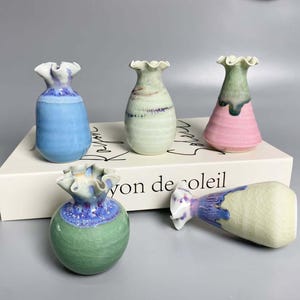Cute Mini Ceramic Vase Table Decor Gift for Her, Unique Handmade Mommy Pot Desktop Art Tiny Vases for Dry Flowers, Miniature Vase Lover Gift